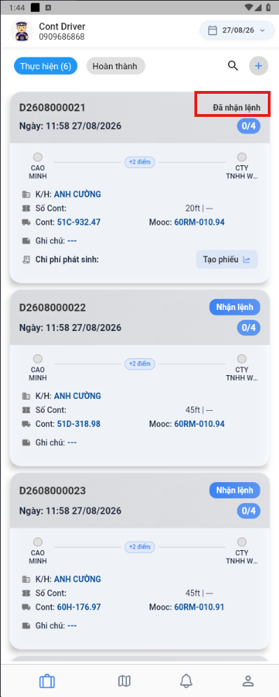Đã nhận lệnh