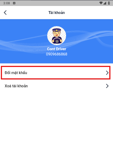 Change password screen
