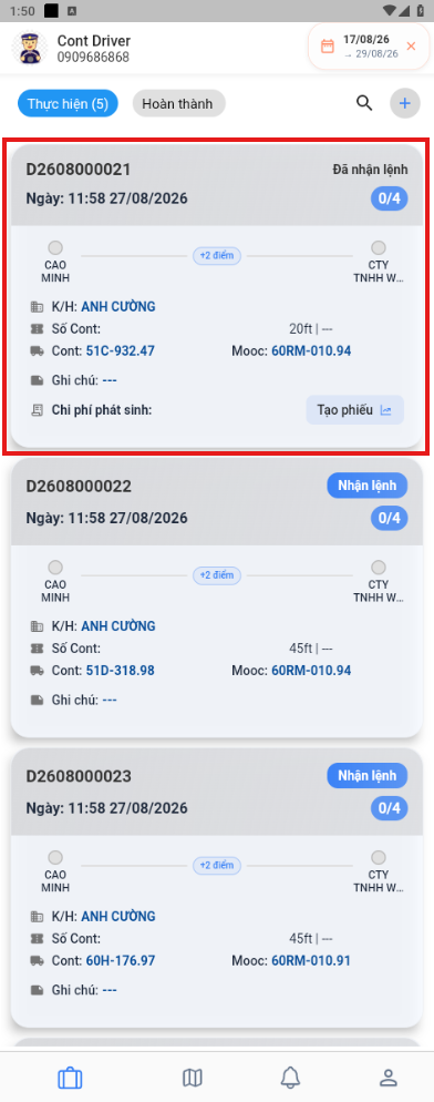 Opening dispatch order details