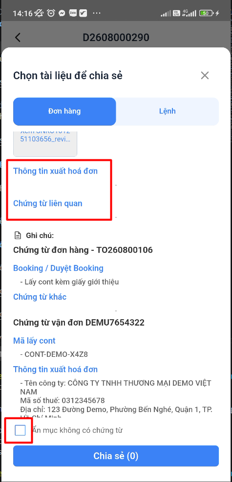 Hiding items without documents