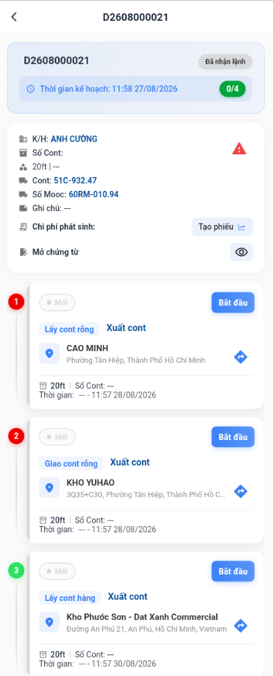 Dispatch order details and task list