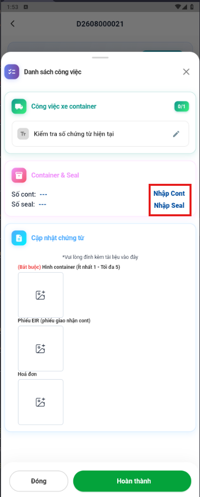 Entering the seal number