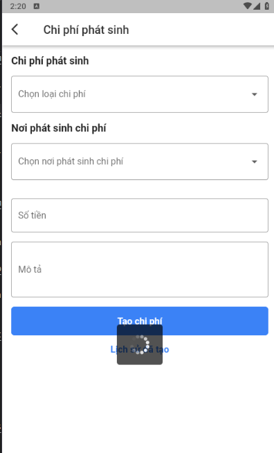 Màn hình nhập chi phí