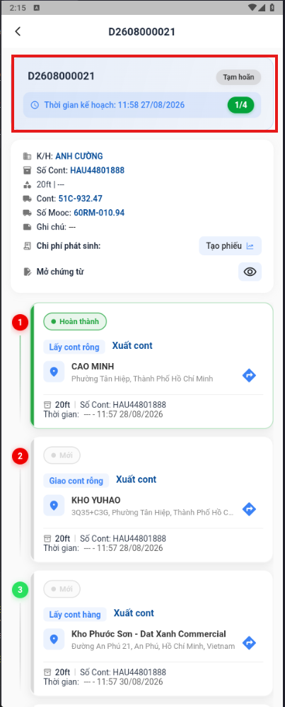 Lệnh tạm hoãn sau khi báo cáo