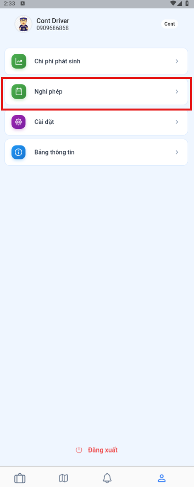 Mở chức năng nghỉ phép