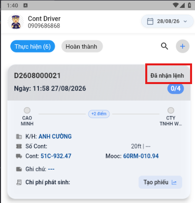 Chọn lệnh điều động để thực hiện
